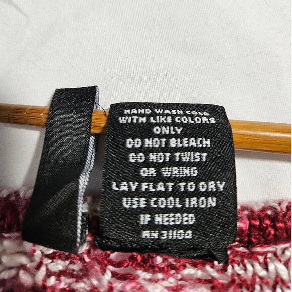 New Directions Crochet Knit Accent Sweater Bell Sleeves Sz. XL Raspberry & White - Picture 7 of 10